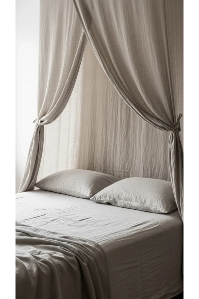Canopy bedroom ideas simple that feel calm, practical, and lived in 5 Fabric or no fabric in a simple canopy bedroom