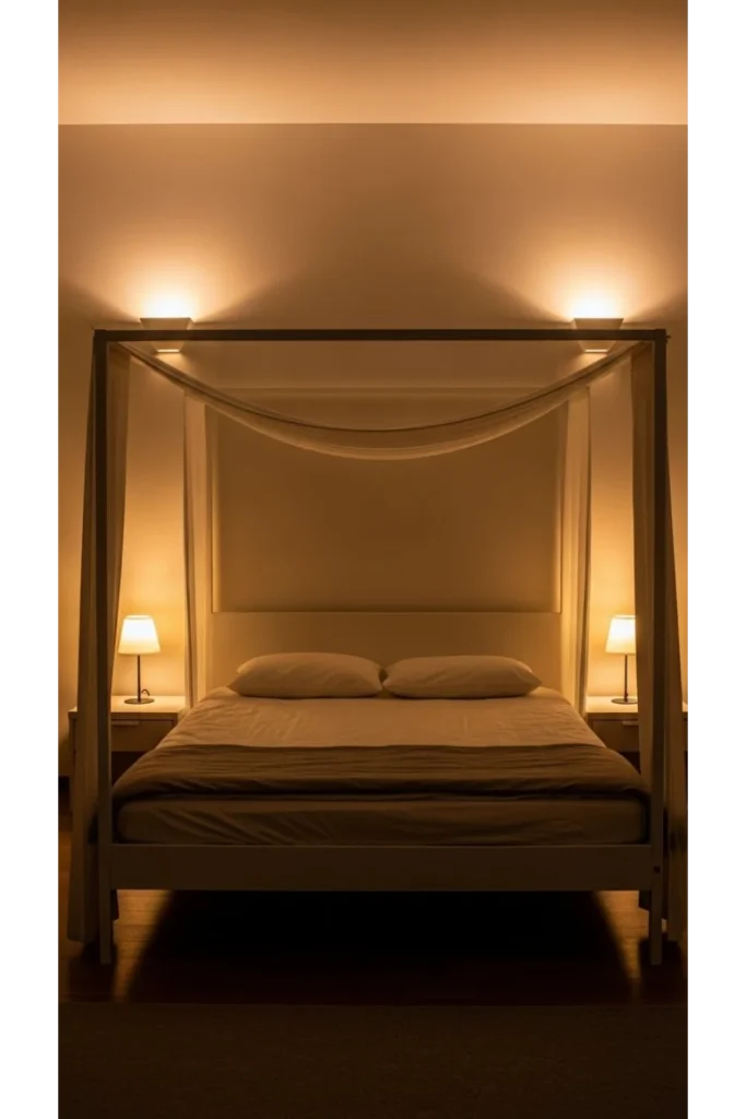 Canopy bedroom ideas simple that feel calm, practical, and lived in 7 Lighting that replaces decoration