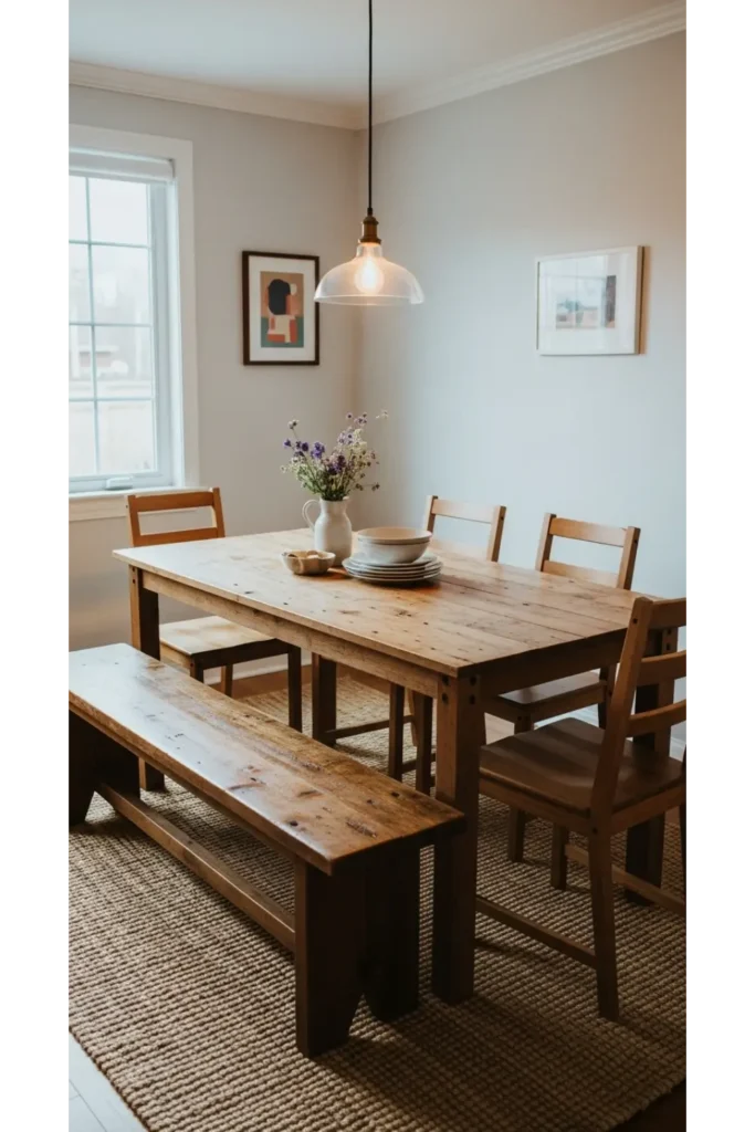 21 Tiny Dining Room Ideas That Save Space 10 Bench instead of chairs