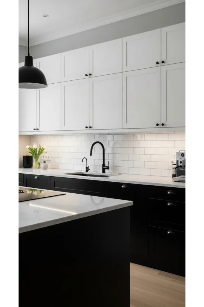 Black Base Cabinets With Crisp White Uppers