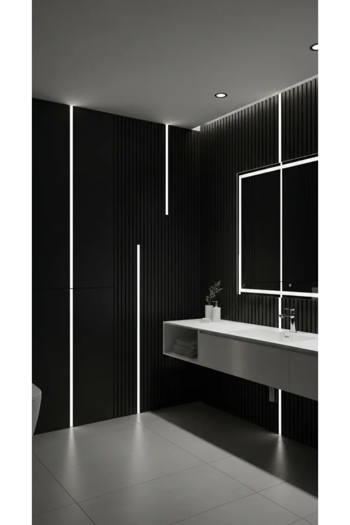 23 Black Bathroom Ideas Bold Modern Look 20 Black Wall Panels for Architectural Interest