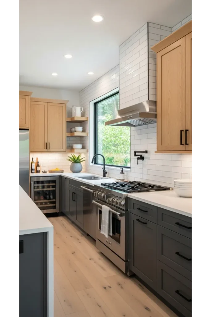 Charcoal Gray Lowers With Light Oak Uppers