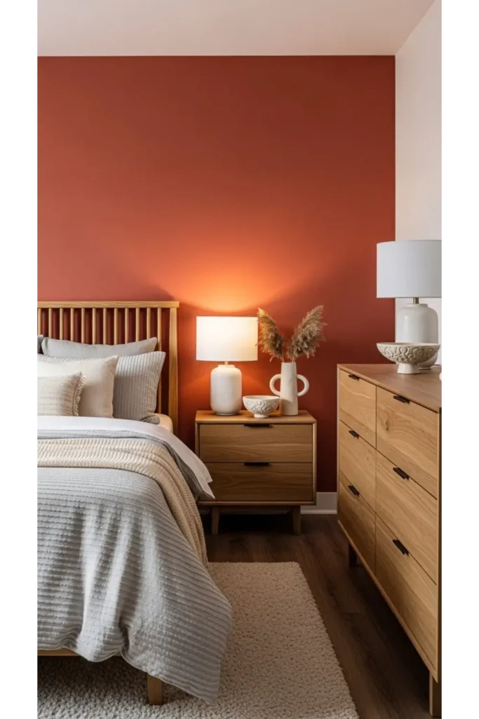 23 Earthy Bedroom Ideas For Natural Warm Ambience 3 Clay Or Terracotta Accent Wall