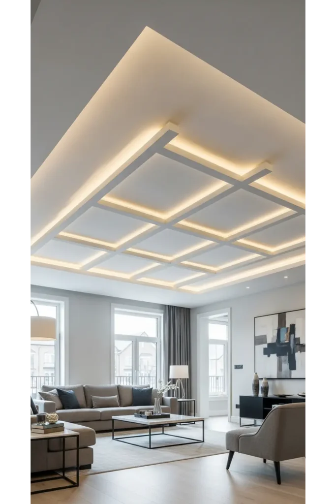 False Ceiling Living Room Designs 23 Ideas 20 Contemporary Grid Ceiling