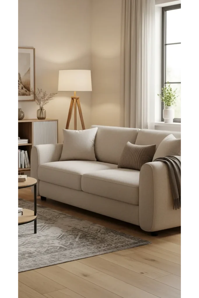 Cozy Fabric Sofa With Rounded Arms