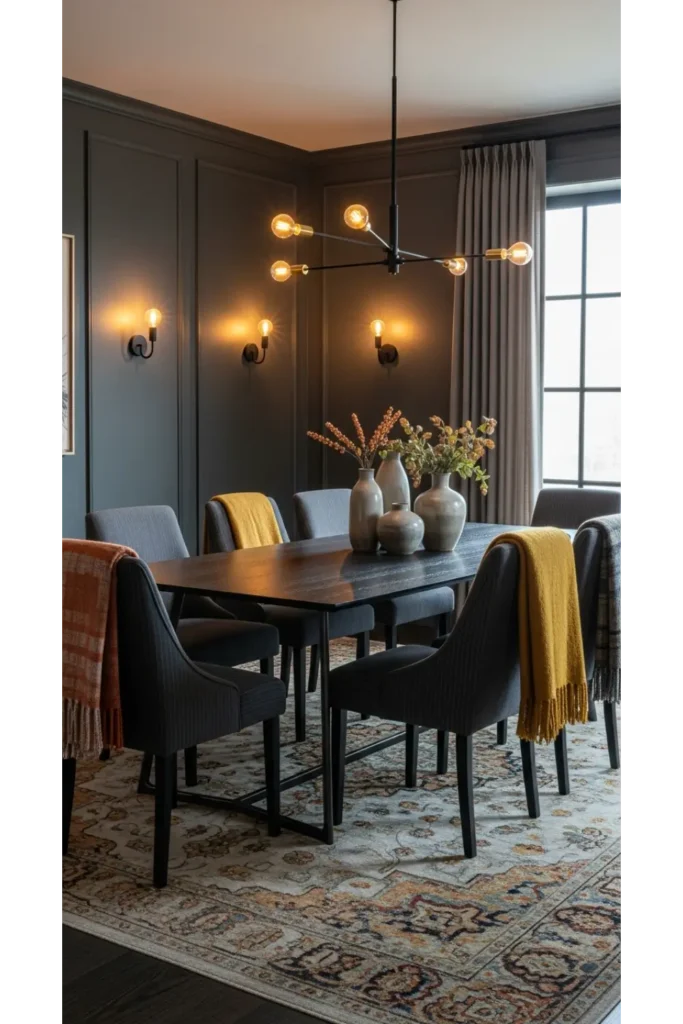 Moody Dining Room Designs Bold Look 23 Ideas 14 Dark Gray With Soft Textiles