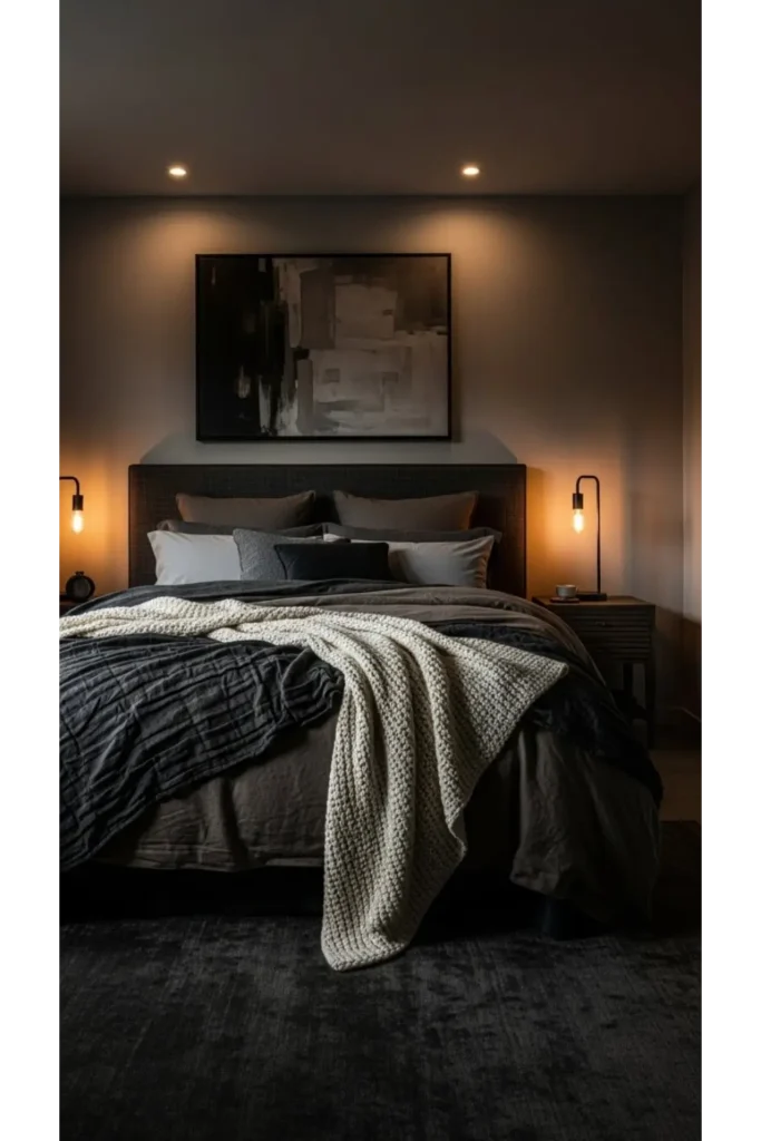 23 Moody Bedroom Inspirations For Dramatic Look 12 Dark Neutral Layered Bedroom