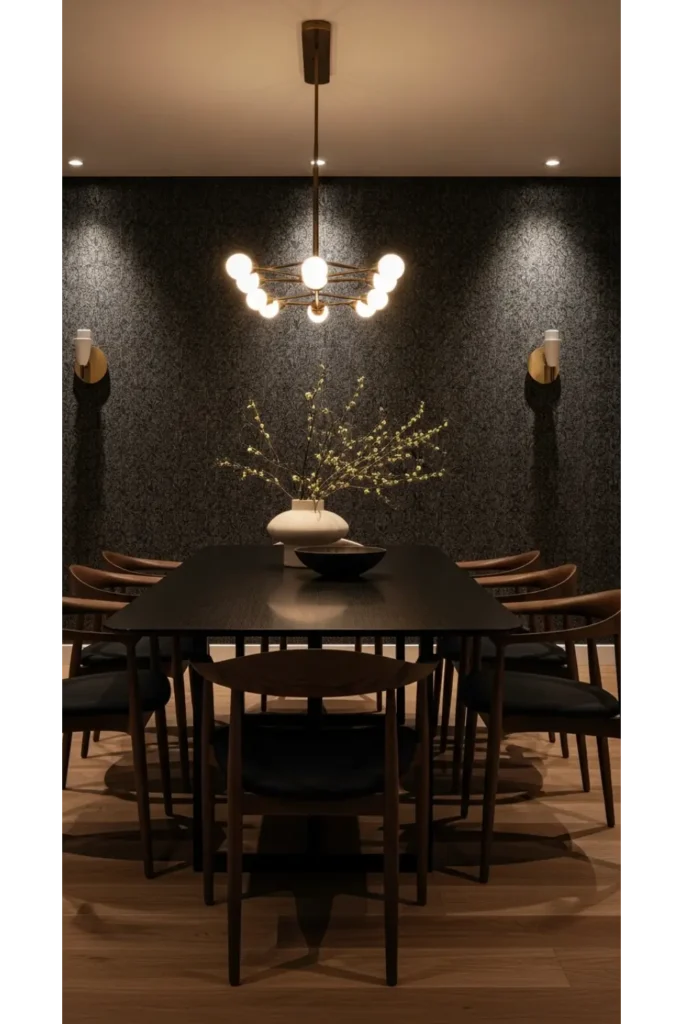 Moody Dining Room Designs Bold Look 23 Ideas 8 Dark Wallpaper With Subtle Pattern