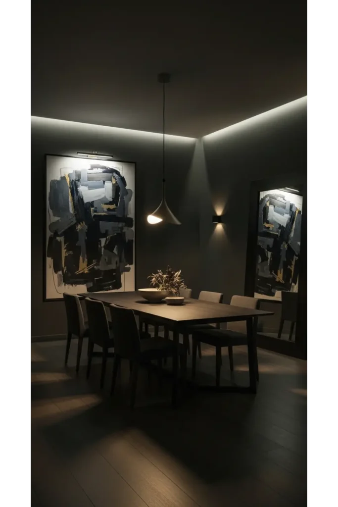 Moody Dining Room Designs Bold Look 23 Ideas 16 Dark Walls With Large Art