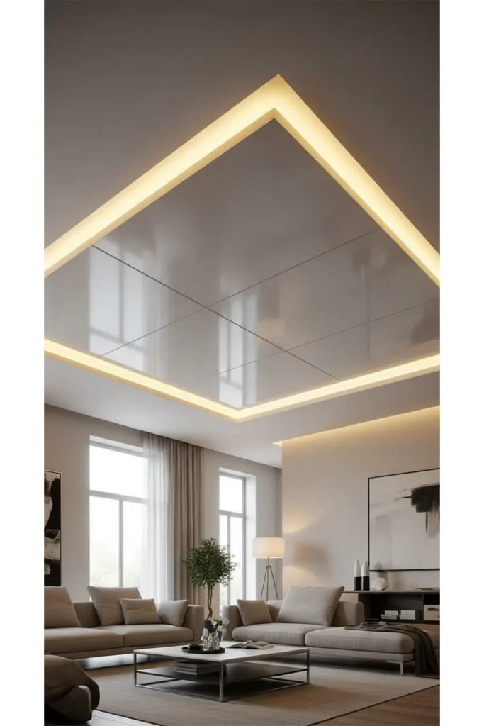 False Ceiling Living Room Designs 23 Ideas 12 False Ceiling with LED Strip Highlights