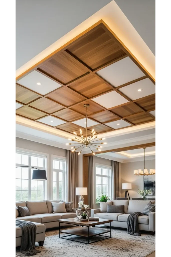 False Ceiling Living Room Designs 23 Ideas 23 False Ceiling with Mixed Materials