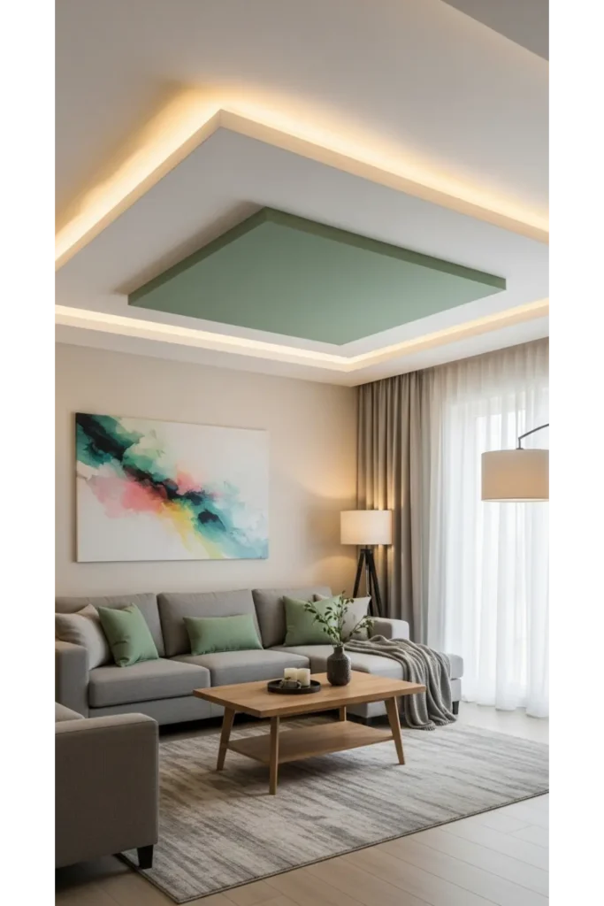 False Ceiling Living Room Designs 23 Ideas 21 False Ceiling with Soft Color Accent