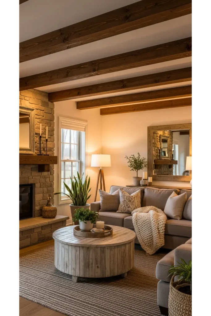 False Ceiling Living Room Designs 23 Ideas 14 False Ceiling with Wooden Beams