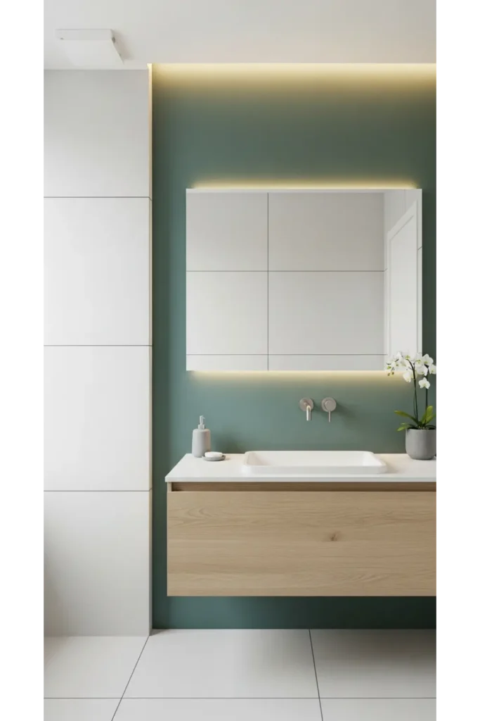 23 Green Bathroom Designs: Fresh Ideas 14 Green Accent Wall Balance