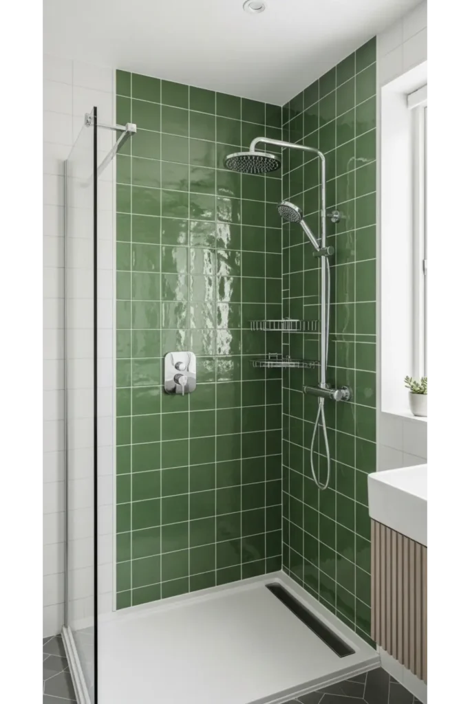 23 Green Bathroom Designs: Fresh Ideas 9 Green Tile Statement