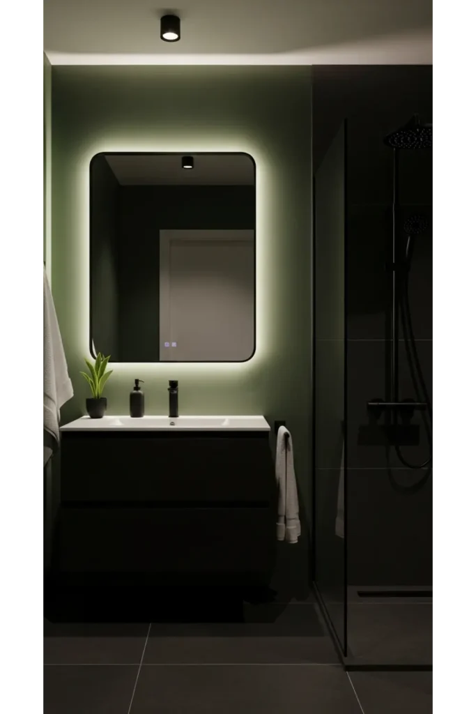 23 Green Bathroom Designs: Fresh Ideas 21 Green and Black Contrast