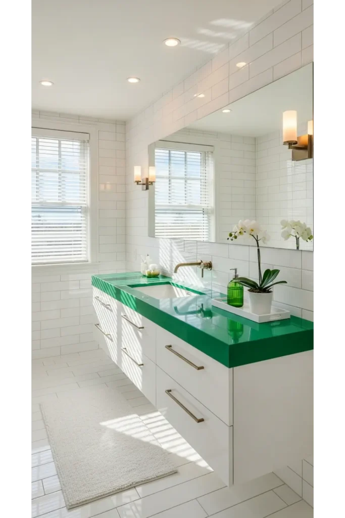 23 Green Bathroom Designs: Fresh Ideas 12 Green and White Balance