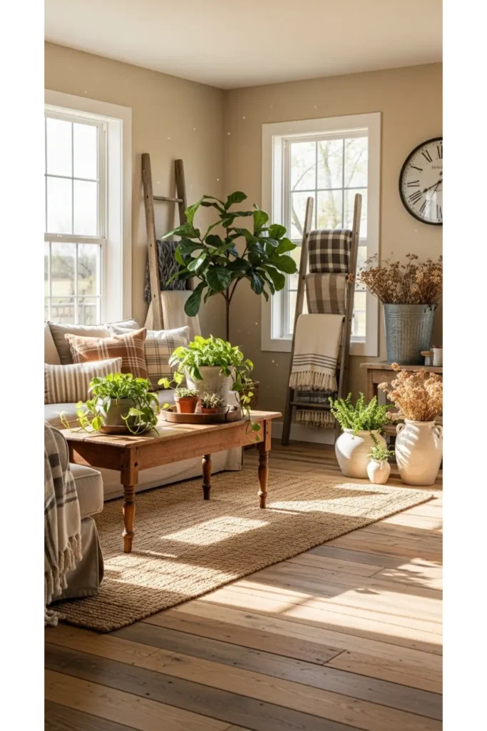 22 Farmhouse Living Room Inspirations for Rustic Charm 23 Greenery for Fresh Balance