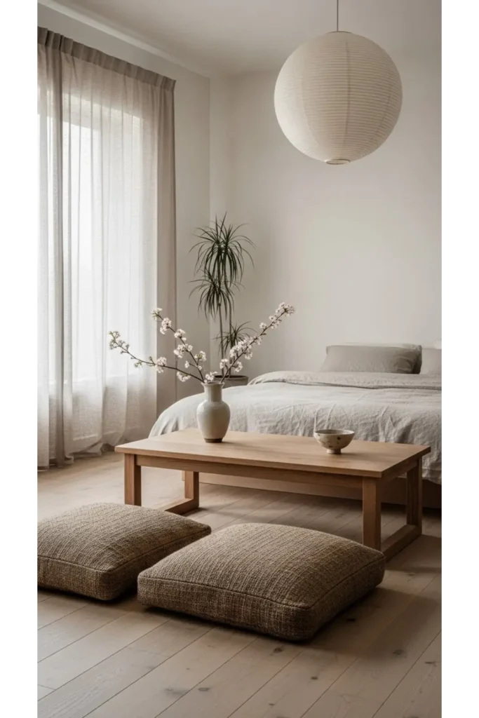 Japandi Bedroom With Floor Seating