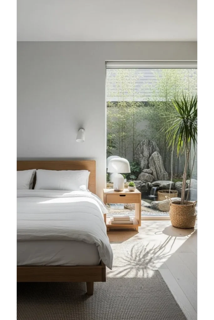  Japandi Bedroom With Nature Views