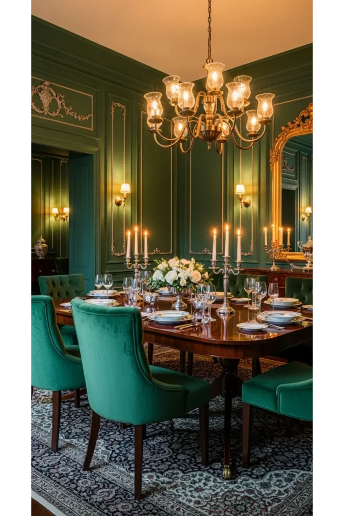 Moody Dining Room Designs Bold Look 23 Ideas 4 Jewel Toned Walls With Classic Millwork