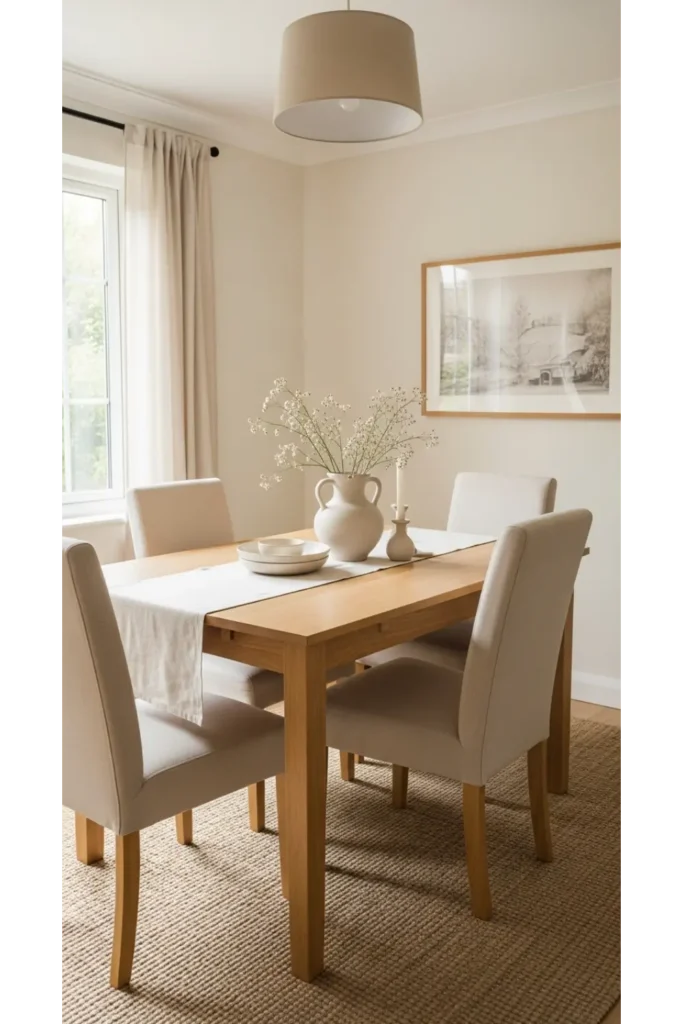 21 Tiny Dining Room Ideas That Save Space 14 Layered light tones for visual depth