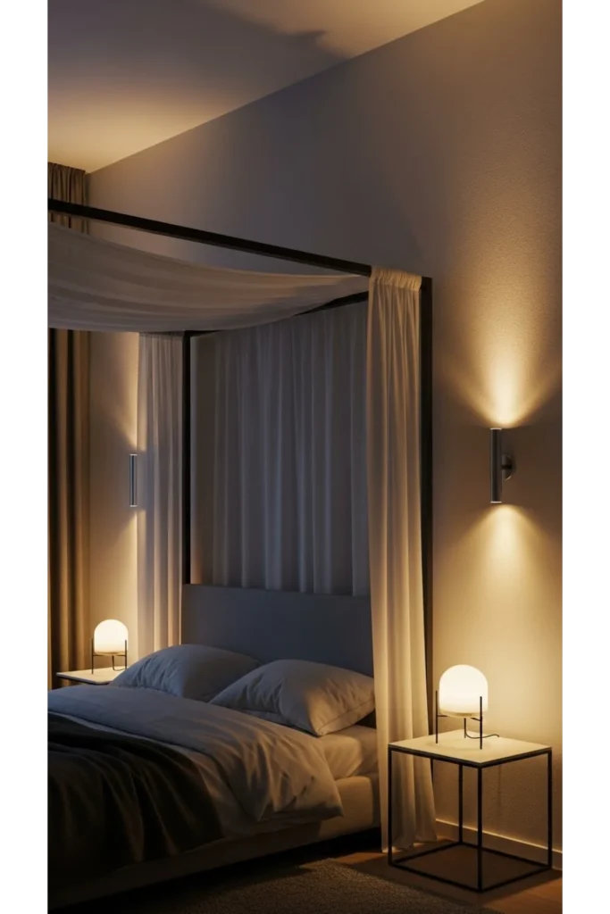 Lighting that completes a modern canopy bedroom