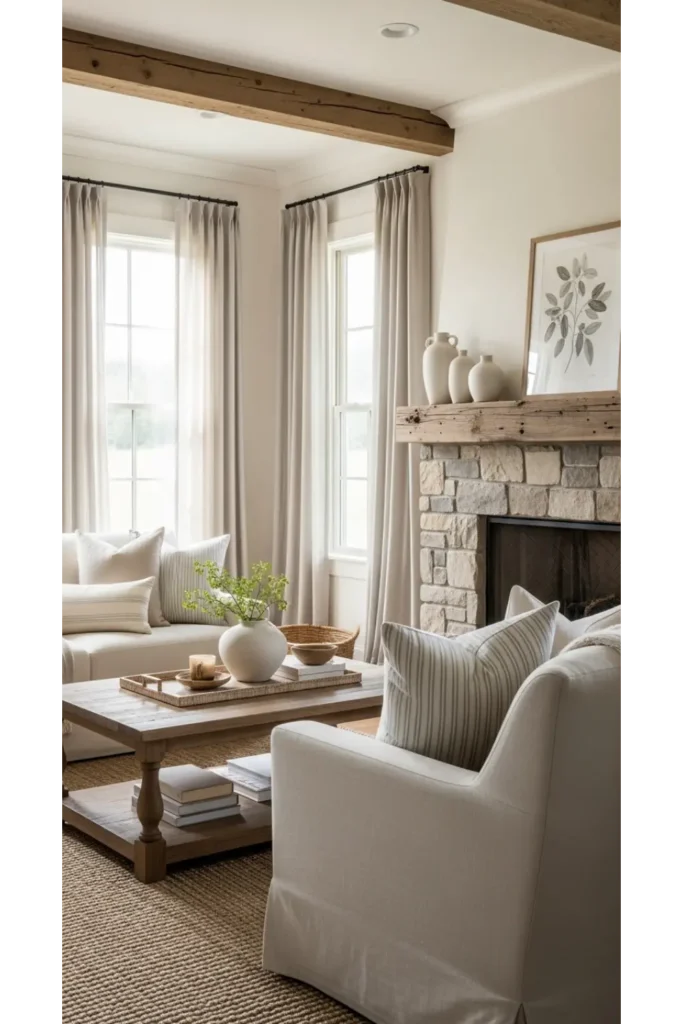 22 Farmhouse Living Room Inspirations for Rustic Charm 18 Linen and Cotton Textiles