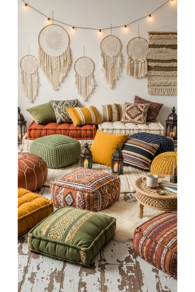 22 Boho Living Room Designs Relaxed Chic Vibes 4 Low Seating With Plush Cushions