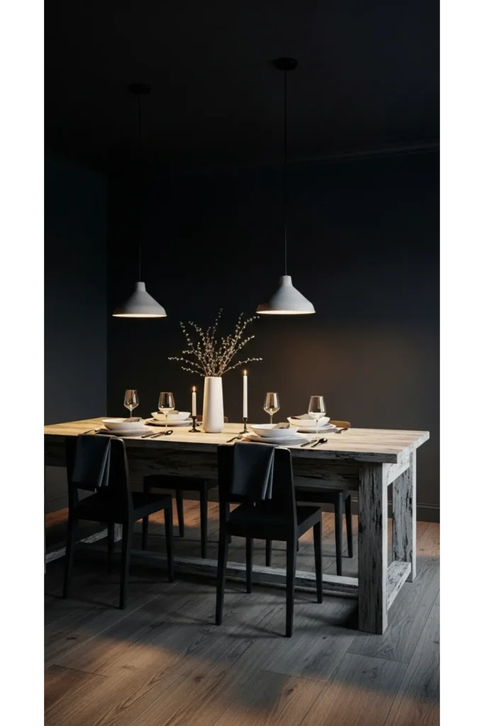 Moody Dining Room Designs Bold Look 23 Ideas 5 Matte Black Ceiling For Intimate Depth