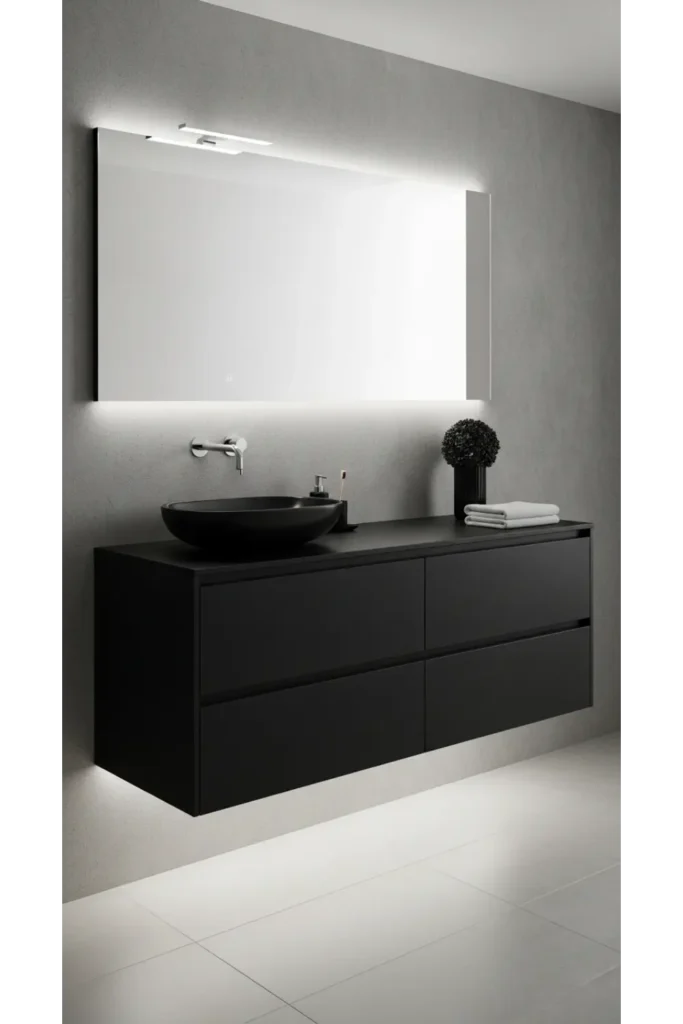 23 Black Bathroom Ideas Bold Modern Look 5 Minimalist Black Vanities with Storage Focus