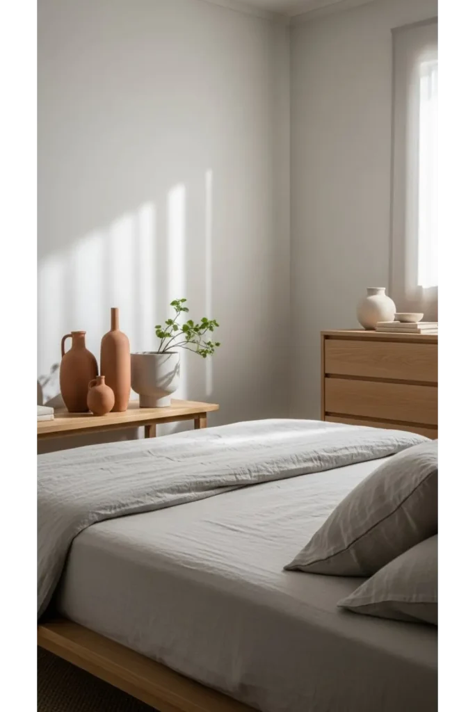 Minimalist Japandi Bedroom With Earthy Accents
