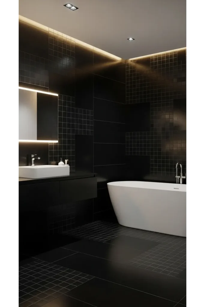 23 Black Bathroom Ideas Bold Modern Look 10 Monochrome Black Tile Layouts