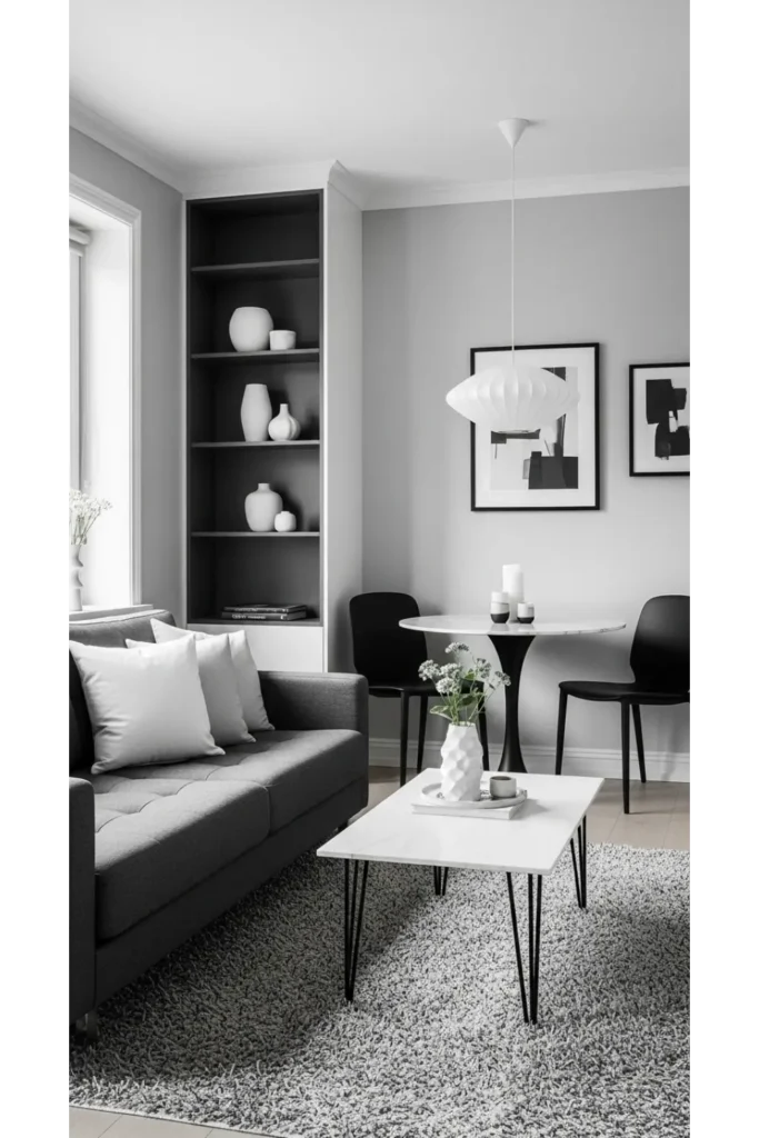 Small Living Room With Dining Area Layouts 23 Ideas 16 Monochrome Color Flow