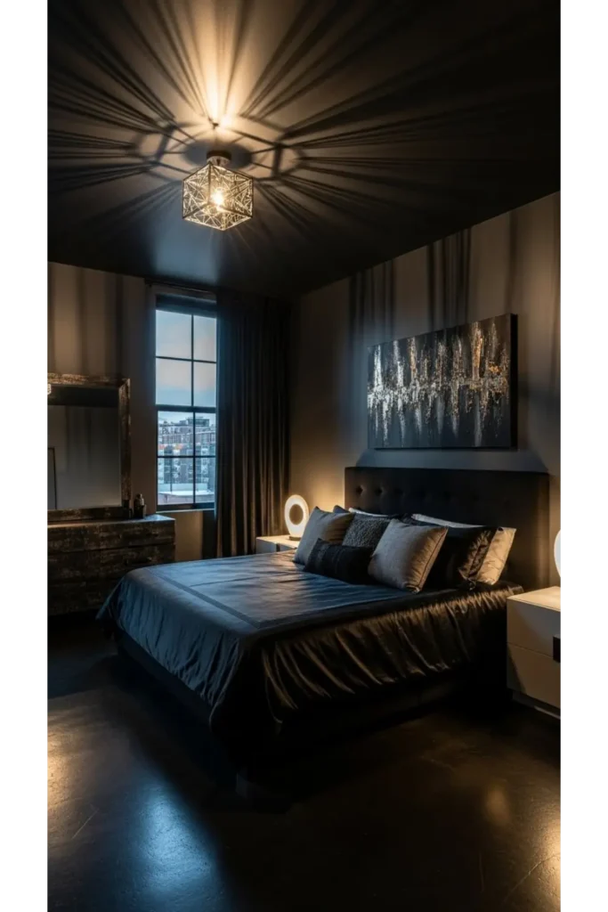 23 Moody Bedroom Inspirations For Dramatic Look 11 Moody Bedroom With Black Ceiling