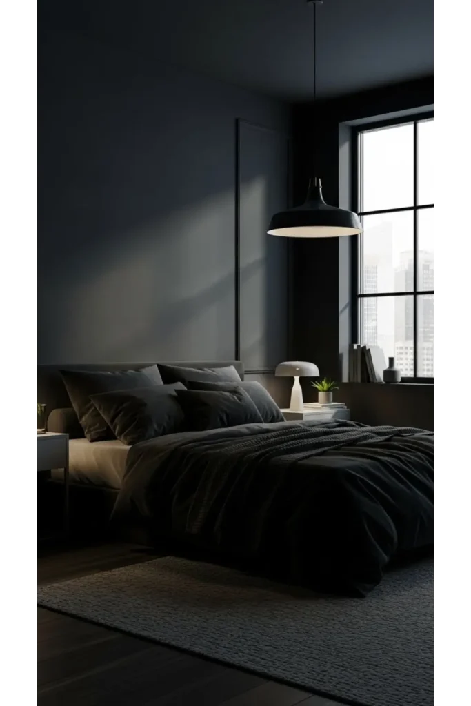 23 Moody Bedroom Inspirations For Dramatic Look 2 Moody Bedroom With Deep Charcoal Walls