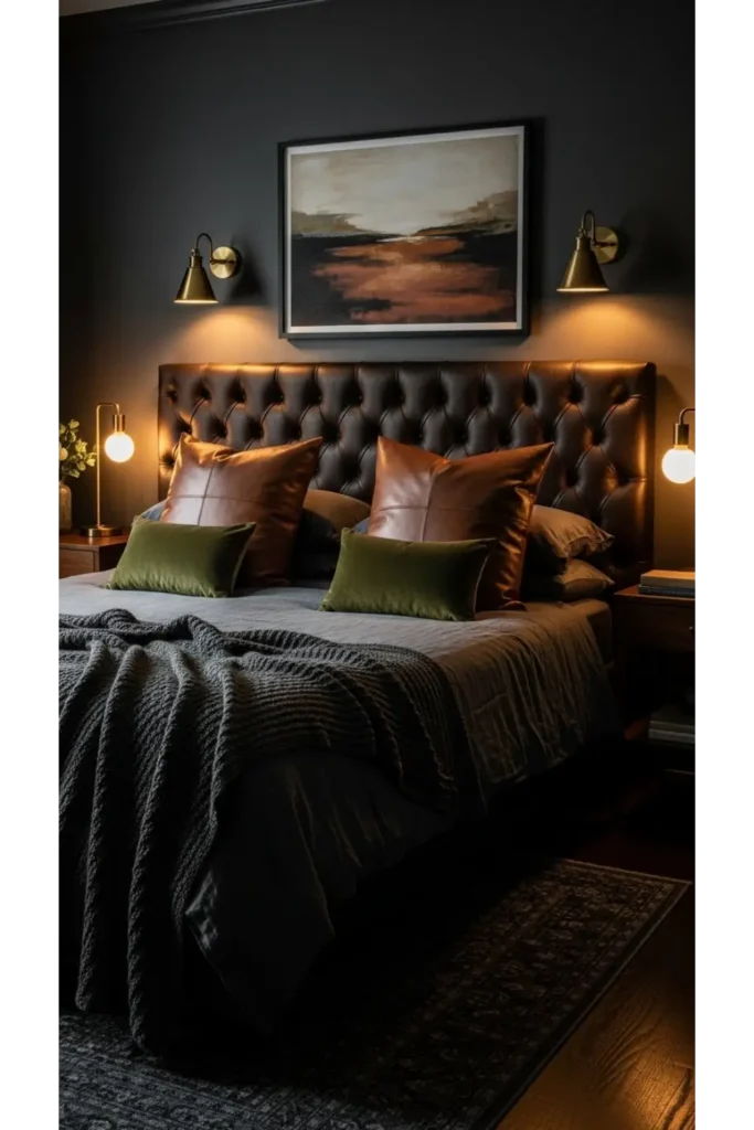 23 Moody Bedroom Inspirations For Dramatic Look 21 Moody Bedroom With Leather Accents