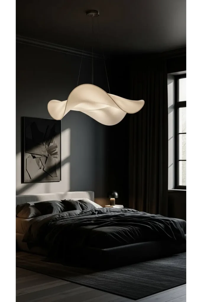 23 Moody Bedroom Inspirations For Dramatic Look 13 Moody Bedroom With Statement Lighting