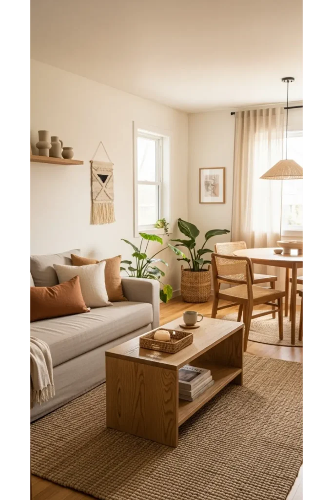 Small Living Room With Dining Area Layouts 23 Ideas 23 Natural Material Focus