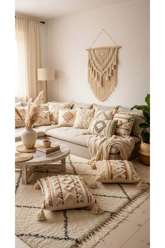 22 Boho Living Room Designs Relaxed Chic Vibes 9 Neutral Palettes With Subtle Patterns