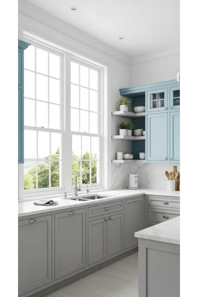 Powder Blue Uppers With Soft Gray Lowers