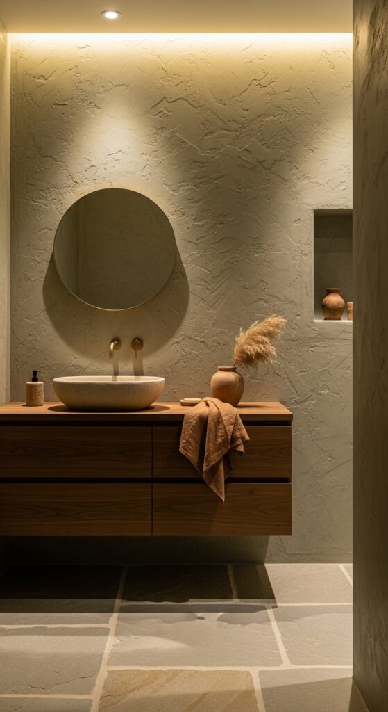 23 Green Bathroom Designs: Fresh Ideas 22 Soft Green Textured Walls