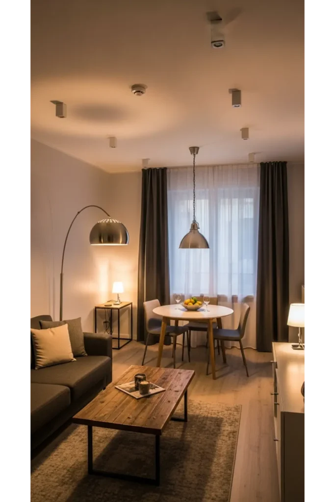 Small Living Room With Dining Area Layouts 23 Ideas 19 Soft Lighting Separation