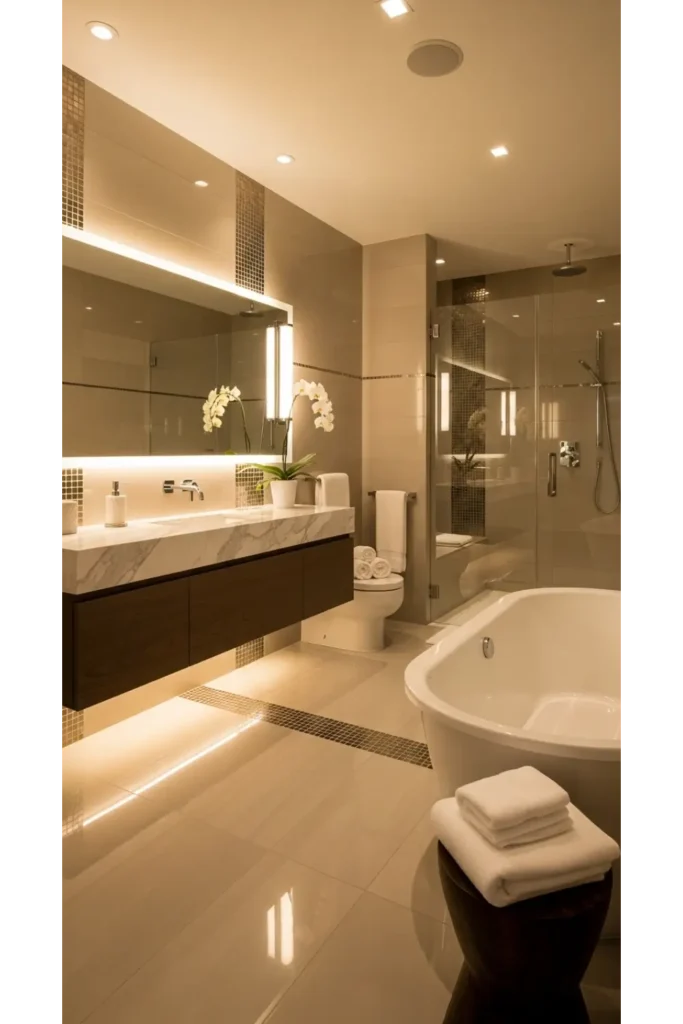 Subtle Metallic Tile Accents