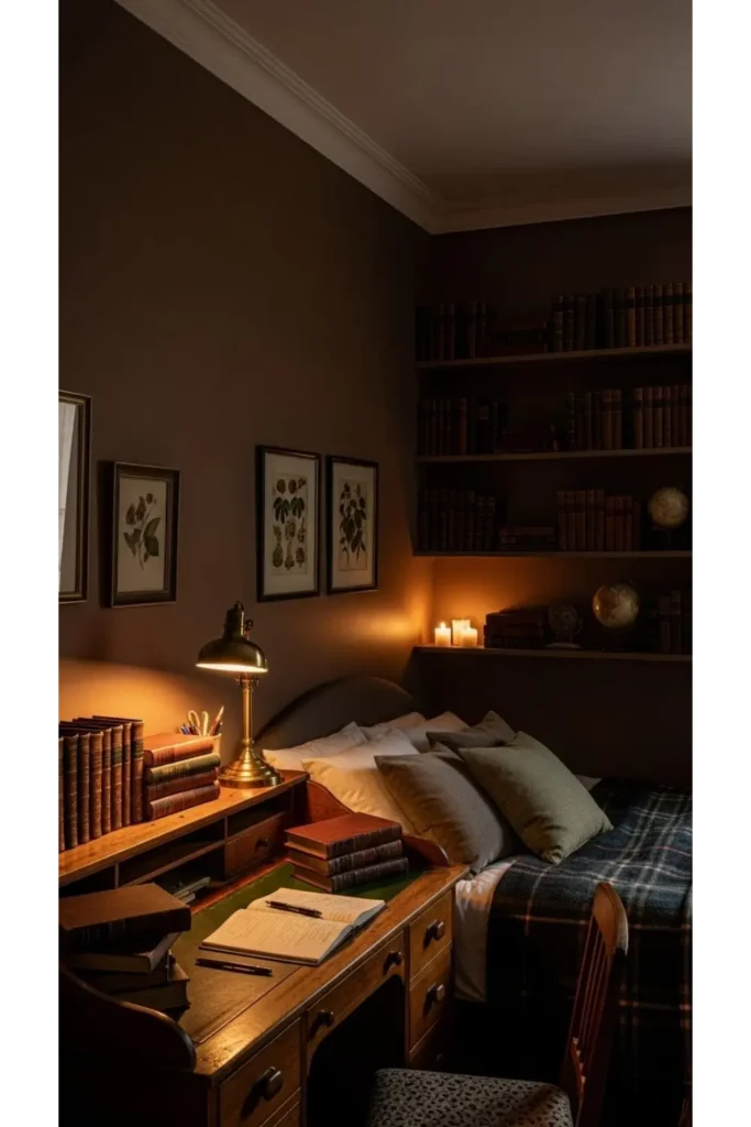 22 Bedroom Aesthetic Inspirations for Every Personality 15 The Dark Academia Thinker