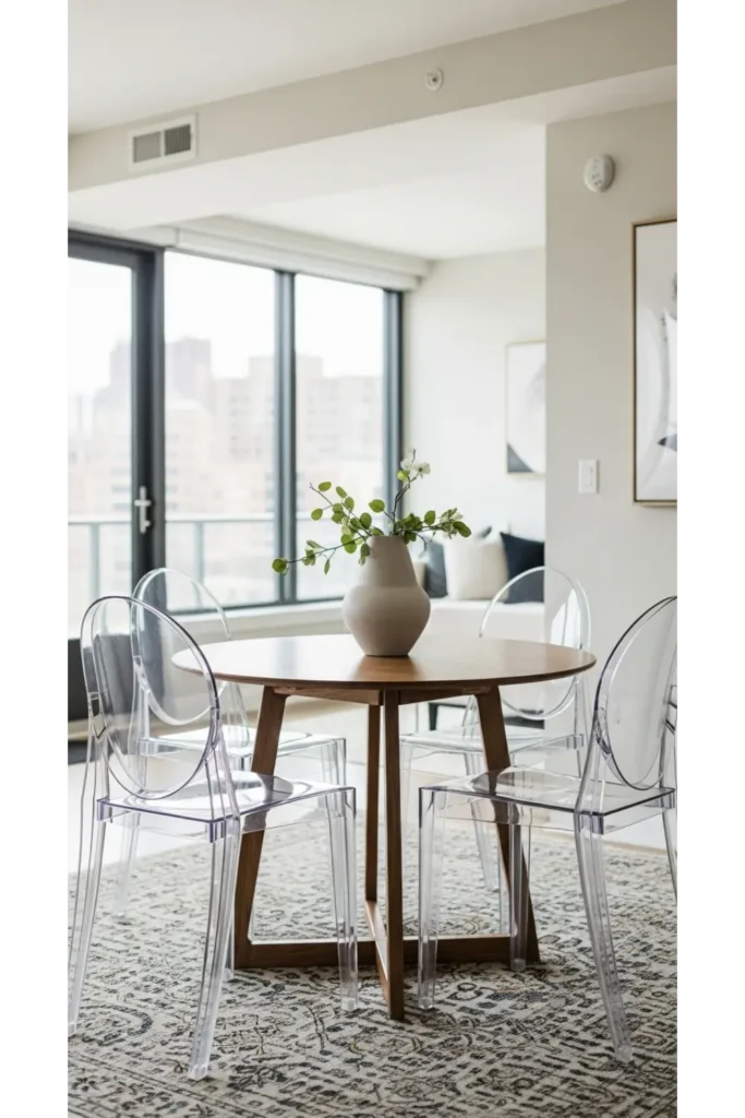 22 Small Dining Area Ideas For Compact Living 19 Transparent seating options