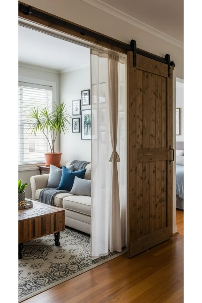 23 Small Living Room Ideas Maximize Every Inch 18 Use Sliding Doors or Curtains