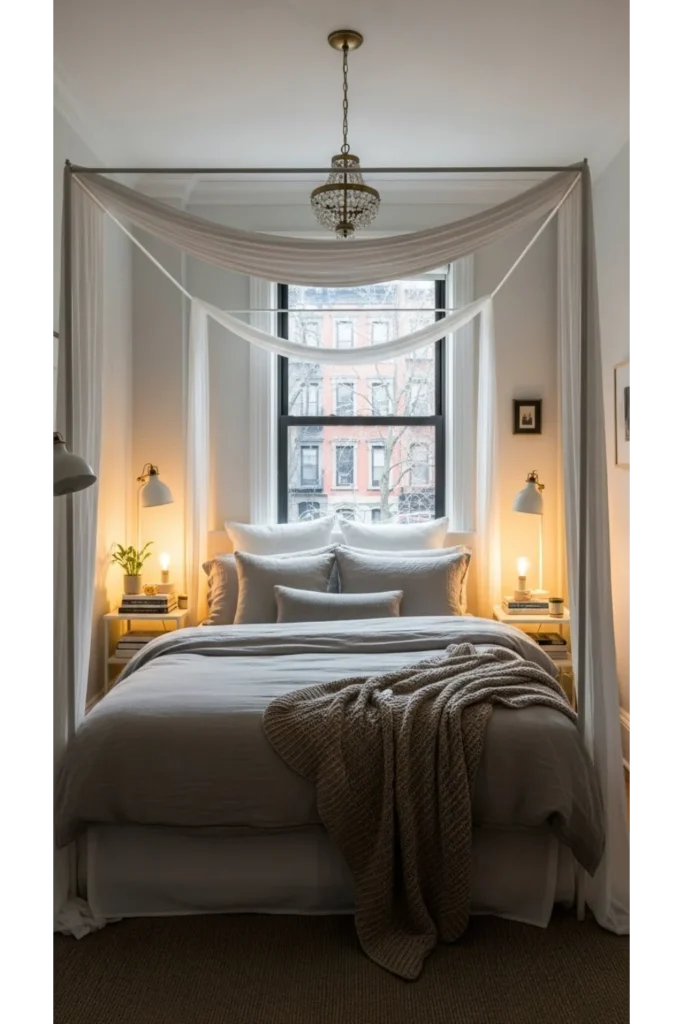 Small bedroom ideas with canopy bed that feel open and intentional 10 Using mirrors to support canopy beds in small rooms