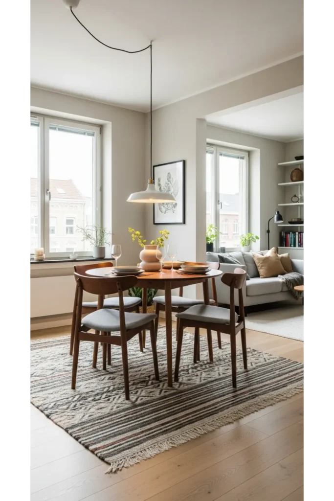 22 Small Dining Area Ideas For Compact Living 13 Using rugs to define dining zones