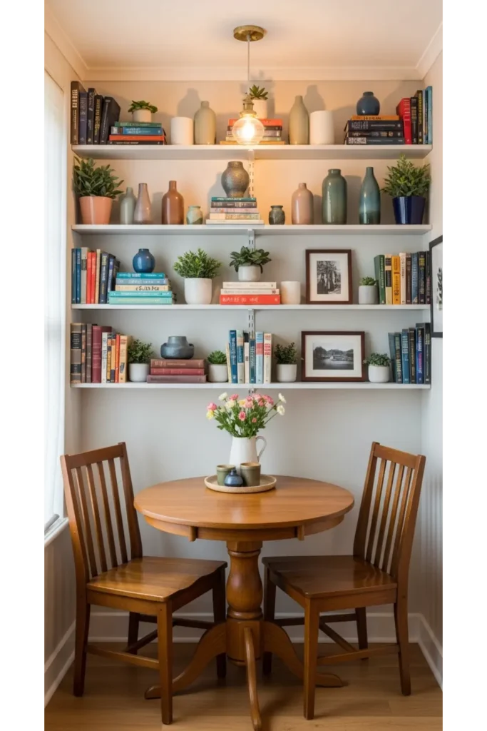 21 Tiny Dining Room Ideas That Save Space 12 Vertical storage integration